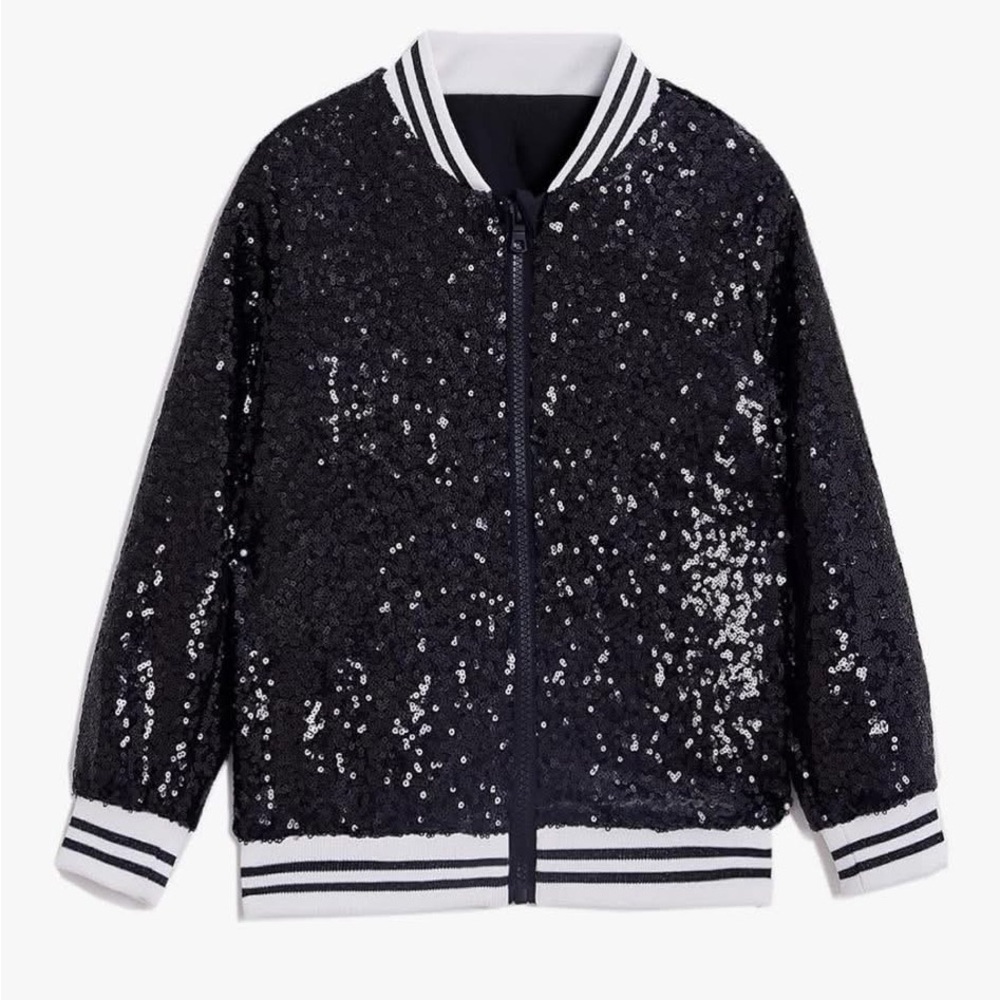 Black kids Sequin Bomber Jacket